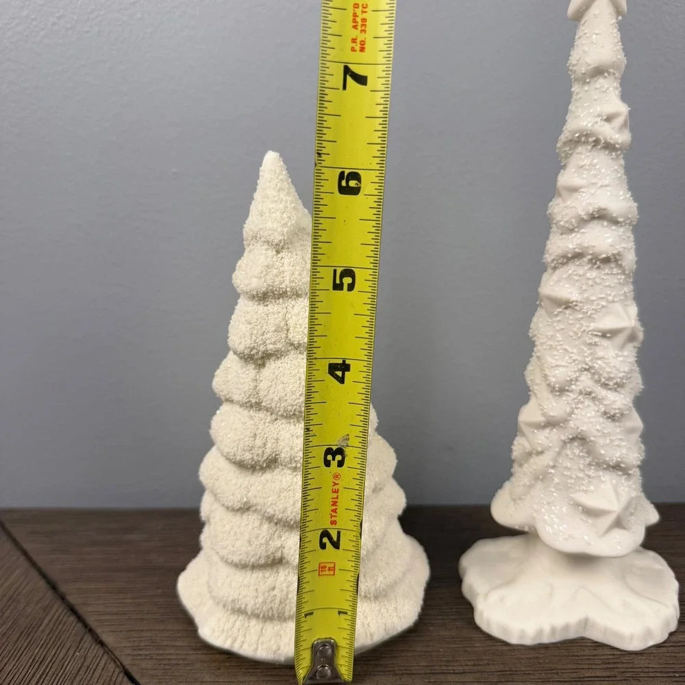 Dept 56 White Ceramic Christmas Tree Set Star Topper Glitter Snow Dusted 2pc
